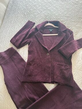 Women's Knit Blazer Cardigan in Deep Plum